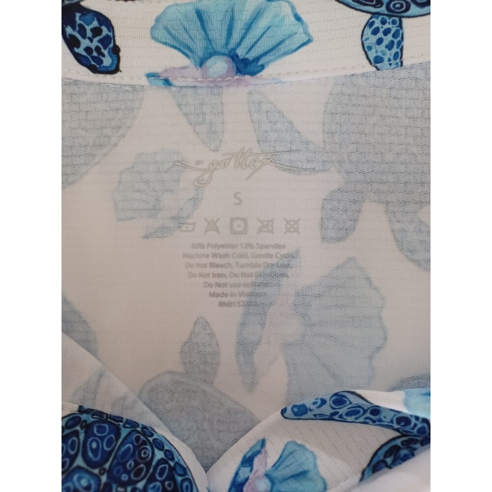 X by Gottex Womens Sz S Golf Shirt Turtles & Pearls Pleated Sleeves - Picture 2 of 3